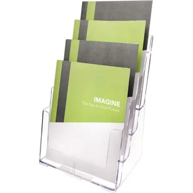 Porte-brochures, A4 portrait, 4 compartiments