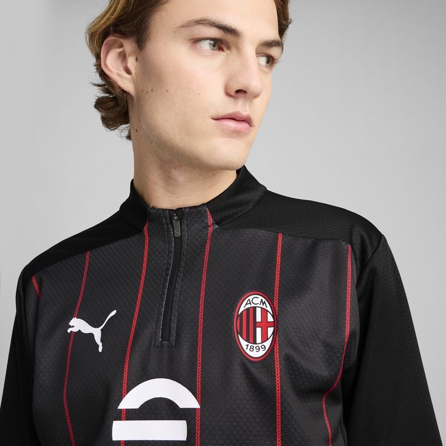 Milan AC Maillot d'Entraînement Avant-Match Fermeture Éclair 1/4 - Noir/For All Time Red