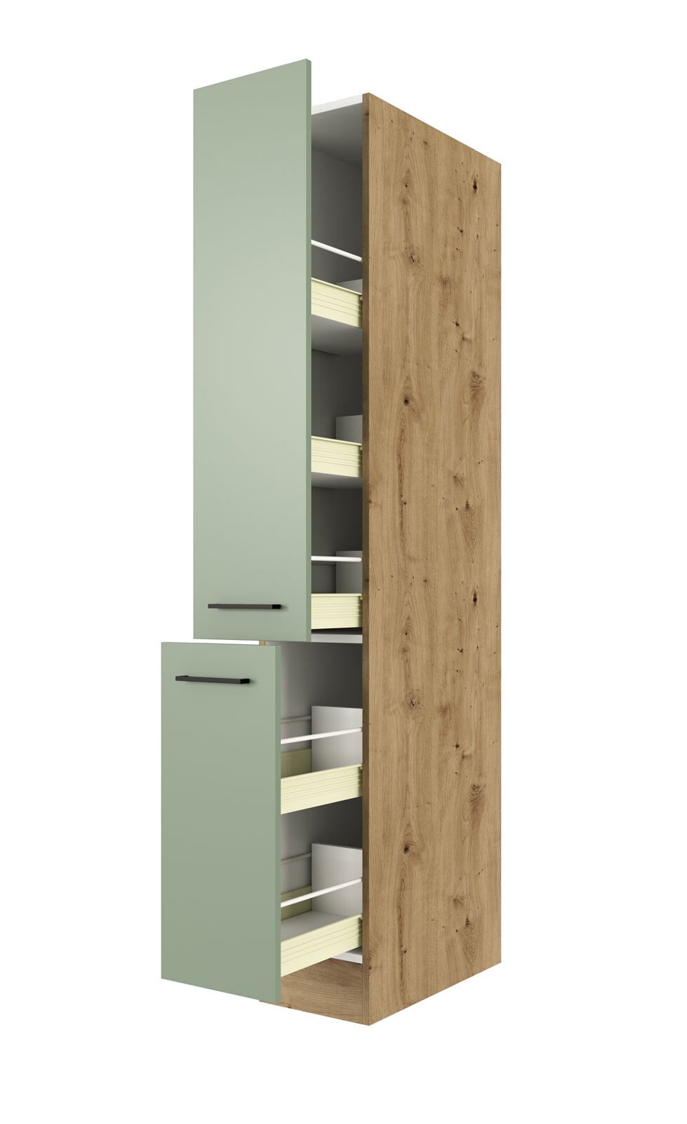 Apotheker-Hochschrank Cara Schilfgrün/Artisan Eiche NB 30cm