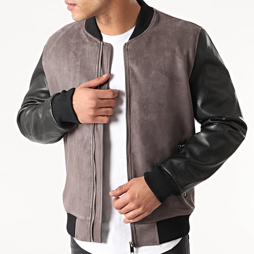 Veste Zippée Suédine Gris Noir