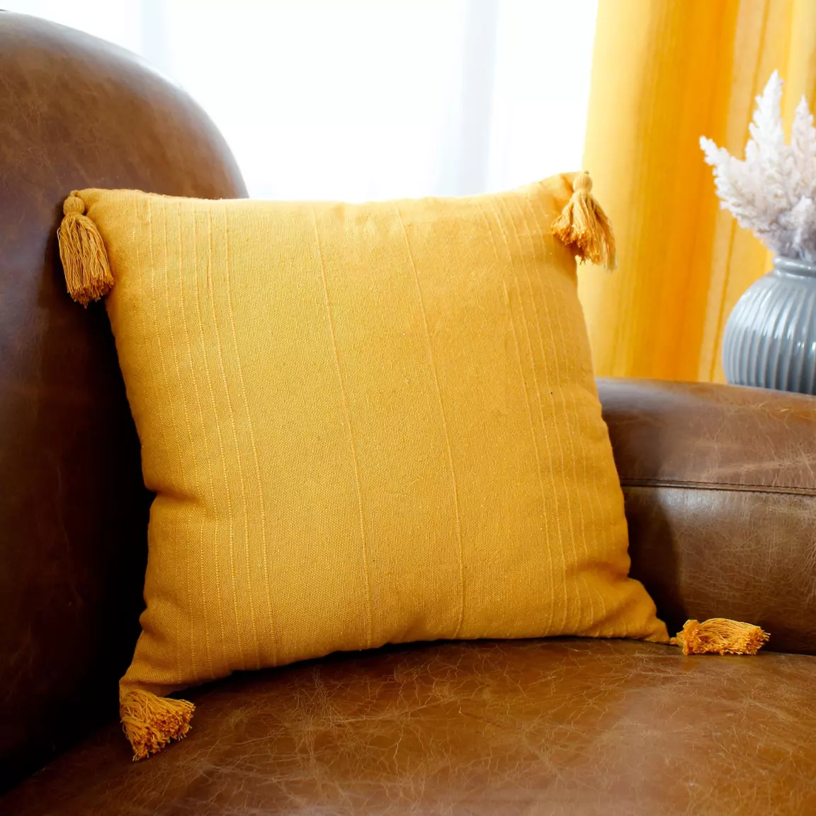 Coussin carré coton recyclé (40 x 40 cm) Bombay Jaune moutarde