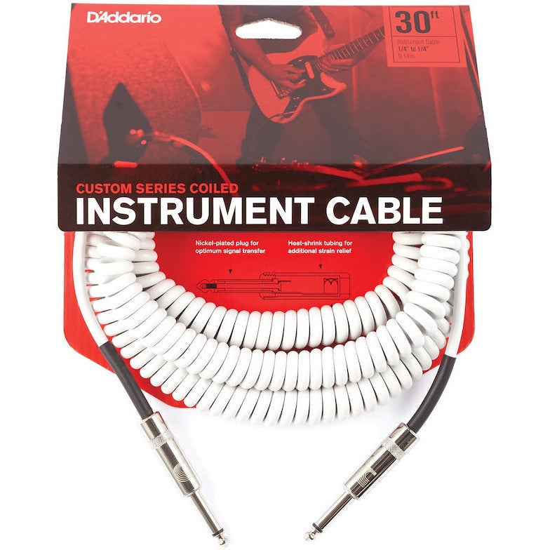 D'Addario PW-CDG-30WH Coiled instrumentkabel wit 9 m (30 ft)