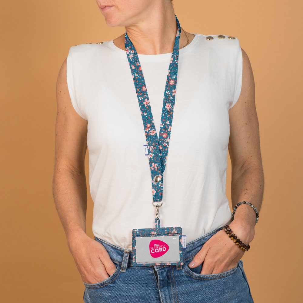 Porte Badge Fleuri Nude Ardoise
