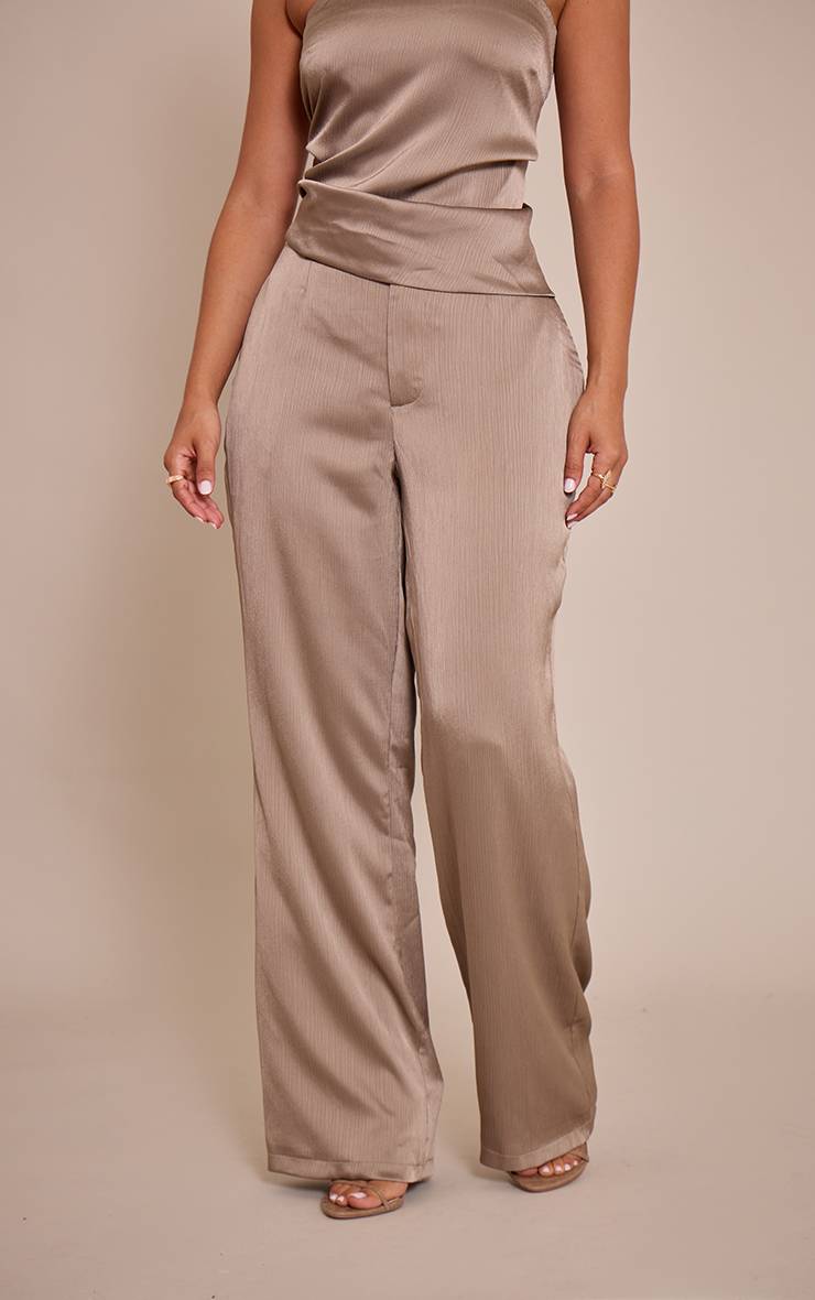 Marron Pantalon Droit En Satin Taupe Petite