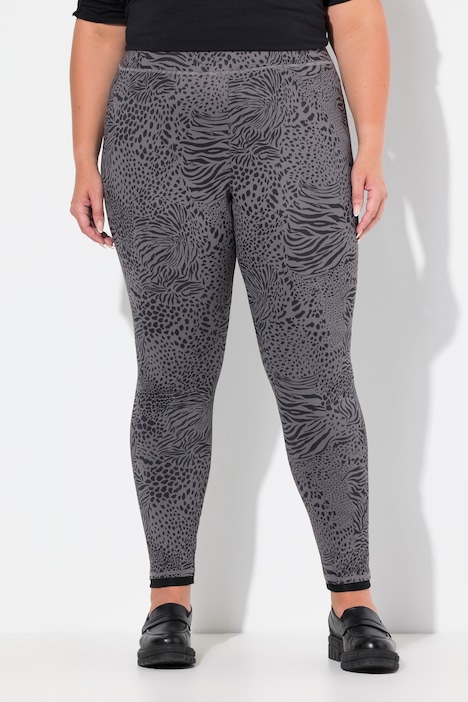 Leggings, Leomuster, schmales Bein, Mesh-Saum
