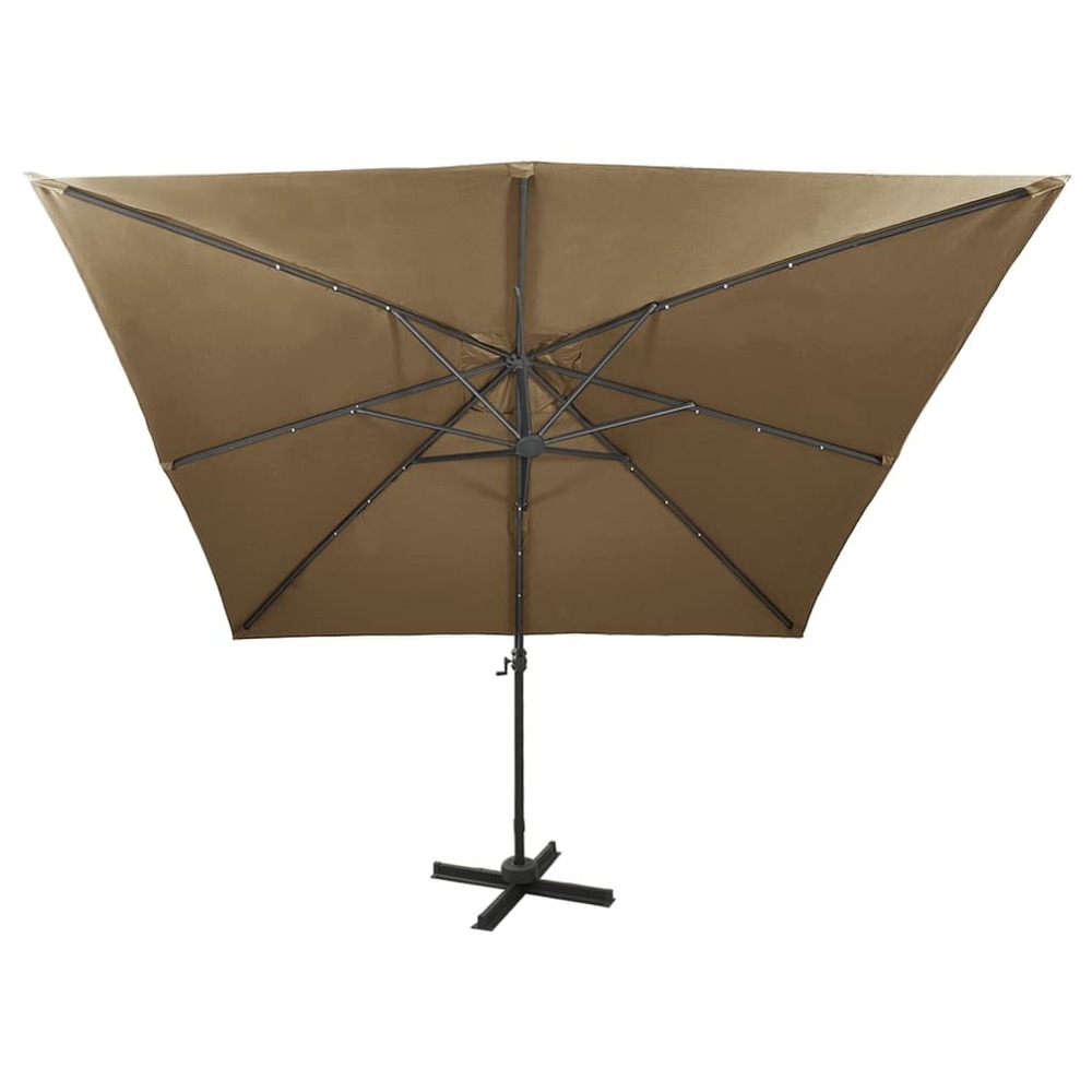 Parasol meuble de jardin déporté avec mât et lumières led 300 cm taupe