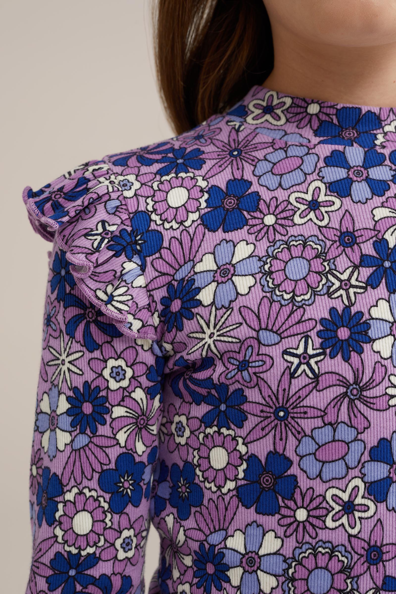 Meisjes geribd T-shirt met ruches WE Fashion Lichtpaars