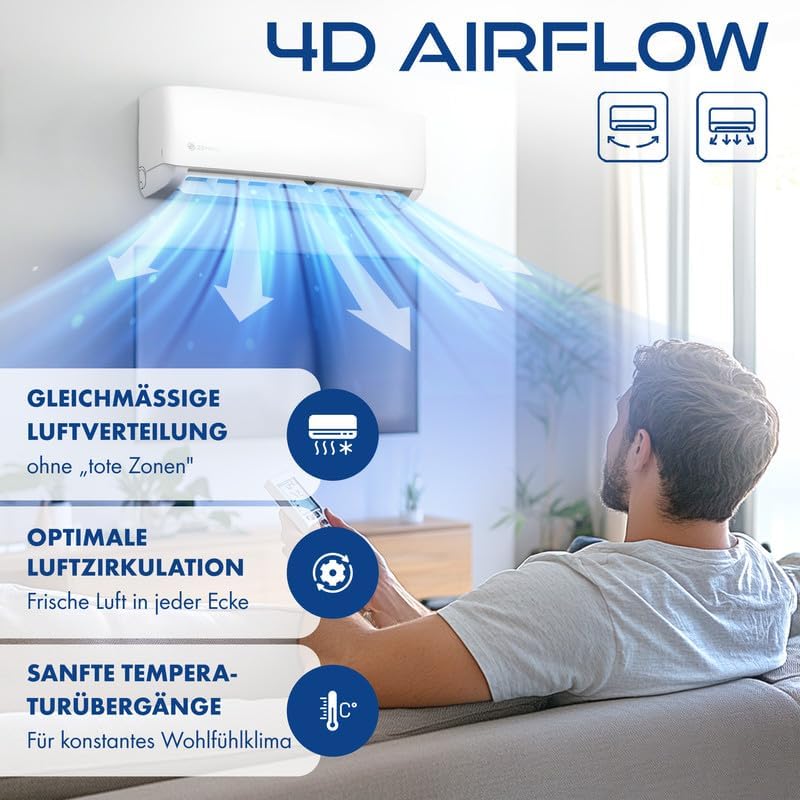 Multisplit Klimaanlage 2 Innengeräte Set (2,6kW + 5,3kW) Klimagerät Air Conditioner mit Heizfunktion 18000 BTU 5.3kW A++ WiFi/App-Steuerung 4D AirFlow Heizen bis -20°C Vorgefüllt R32