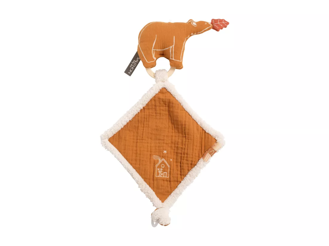 Doudou mouchoir ours en gaze de coton et bouclette