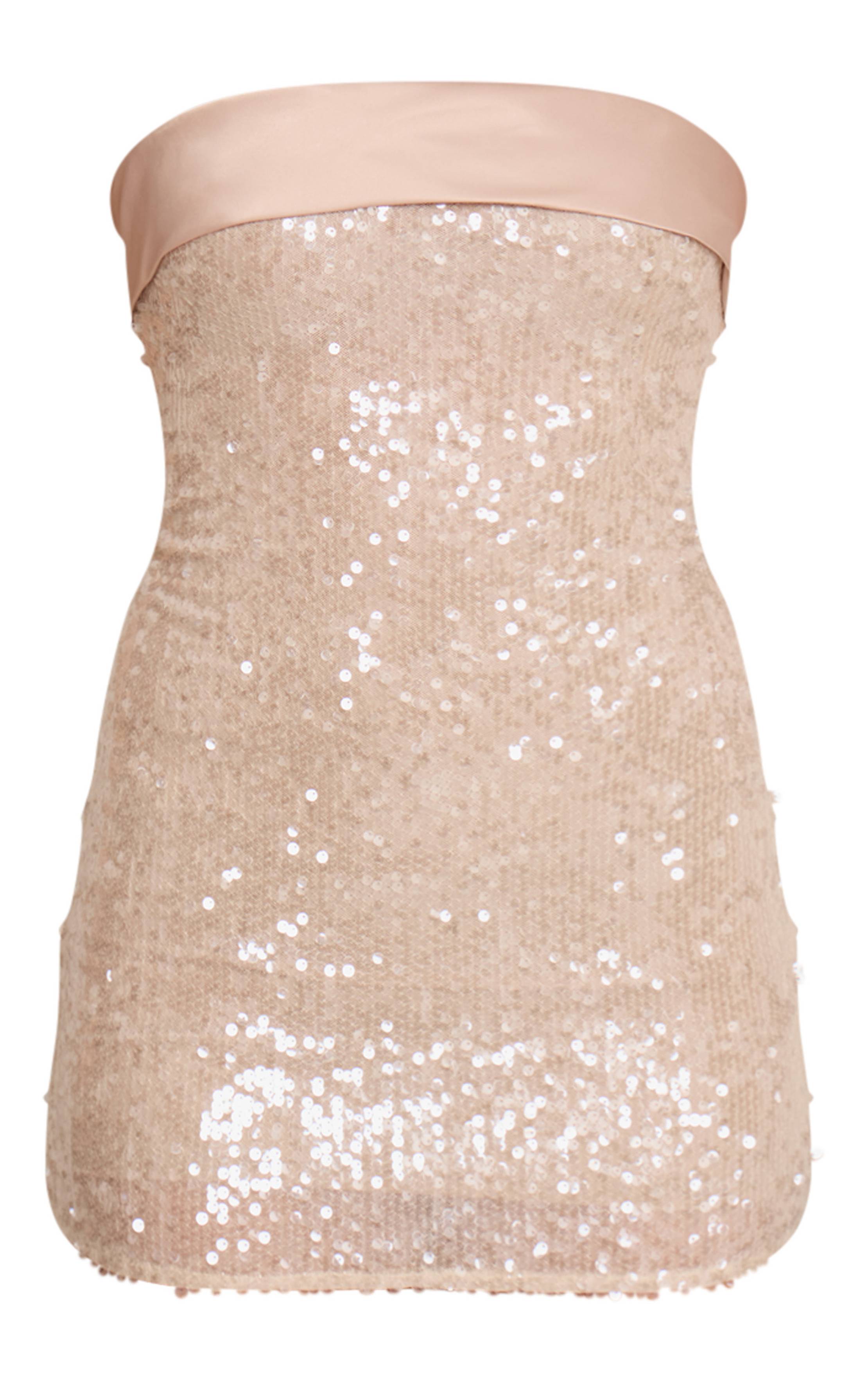 Light Nude Robe À Panneau De Satin Contrasté Et Sequins