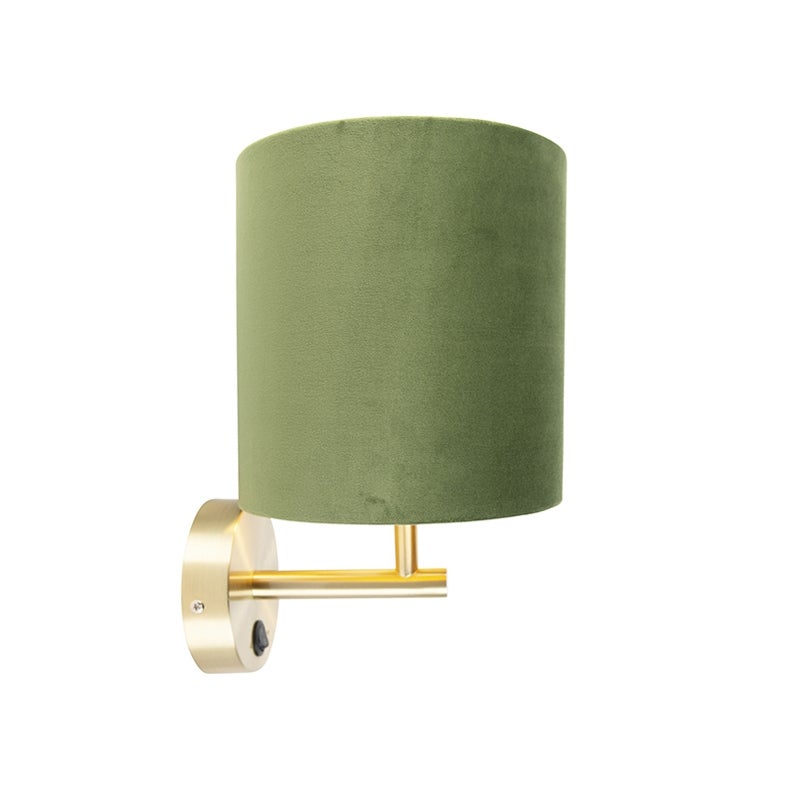 Smalle wandlamp, goud met groene fluwelen kap - Mat