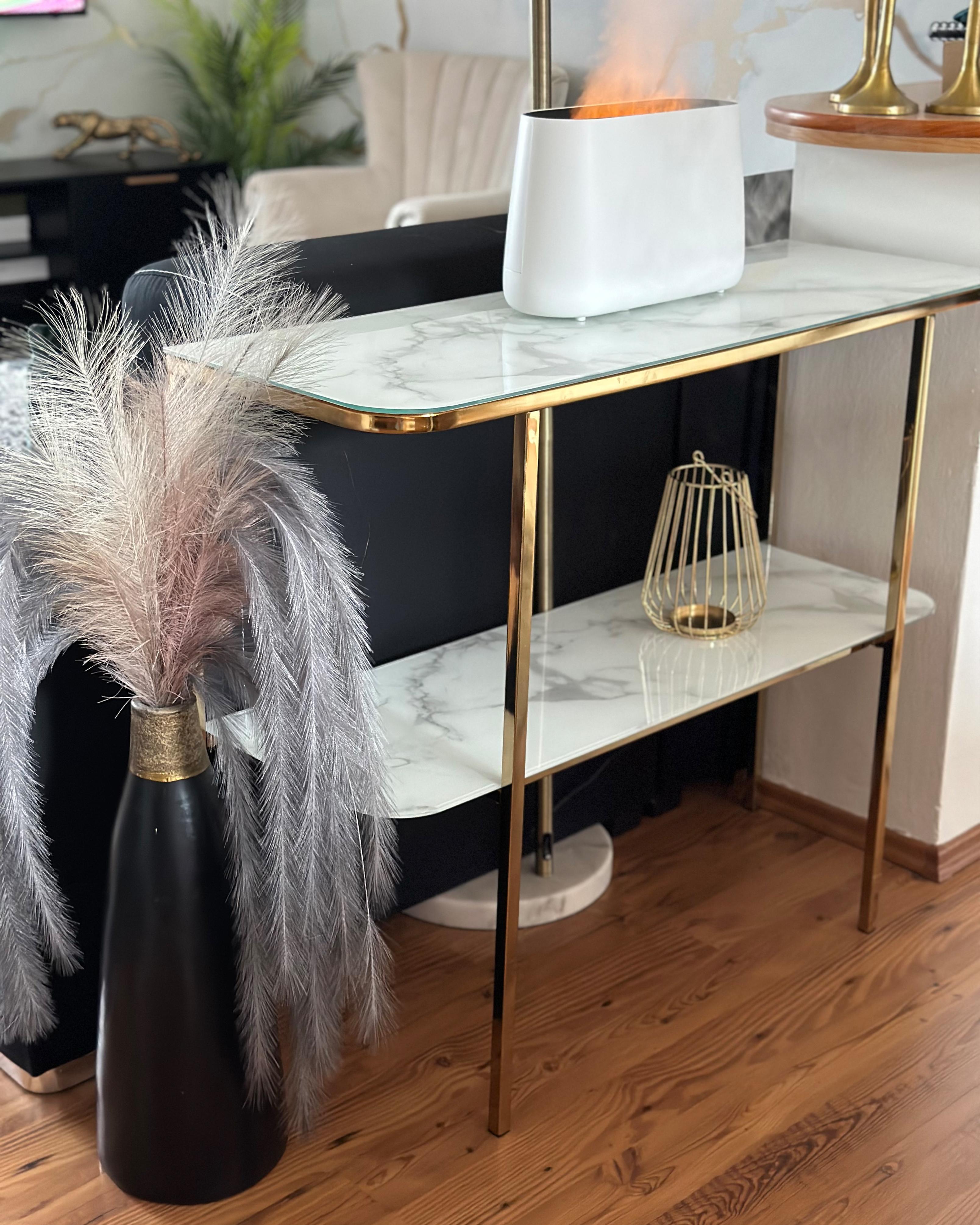Sidetable CALVERT Veiligheidsglas Marmer/goud