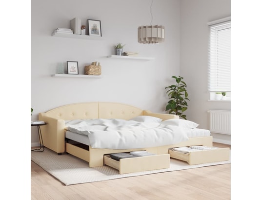 VIDAXL - Lit de jour avec gigogne et tiroirs crème 100x200 cm tissu