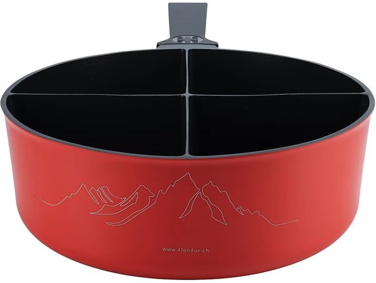 Ø25cm 4in1 Gusseisen Fondue Caquelon für Käse / Chinoise / Schokolade Fondue (DT-01576) - Rot