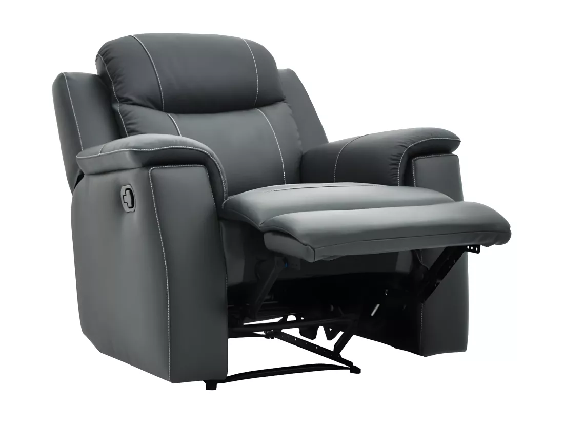 Canapé 3 places et un fauteuil relax EVASION en cuir - Gris