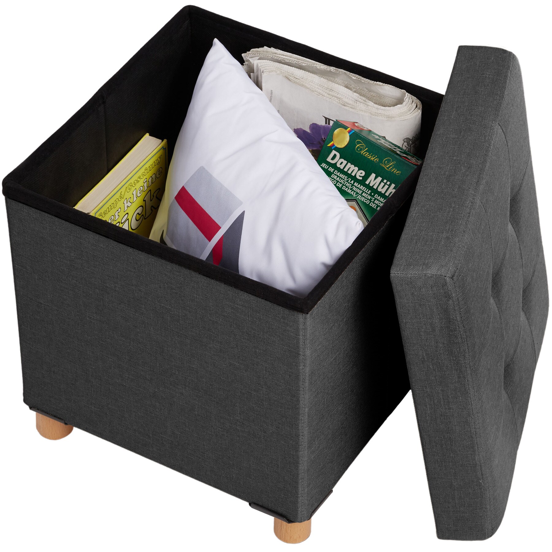 tectake® Sitzhocker, faltbar, in Leinenoptik, 38 x 38 x 40 cm