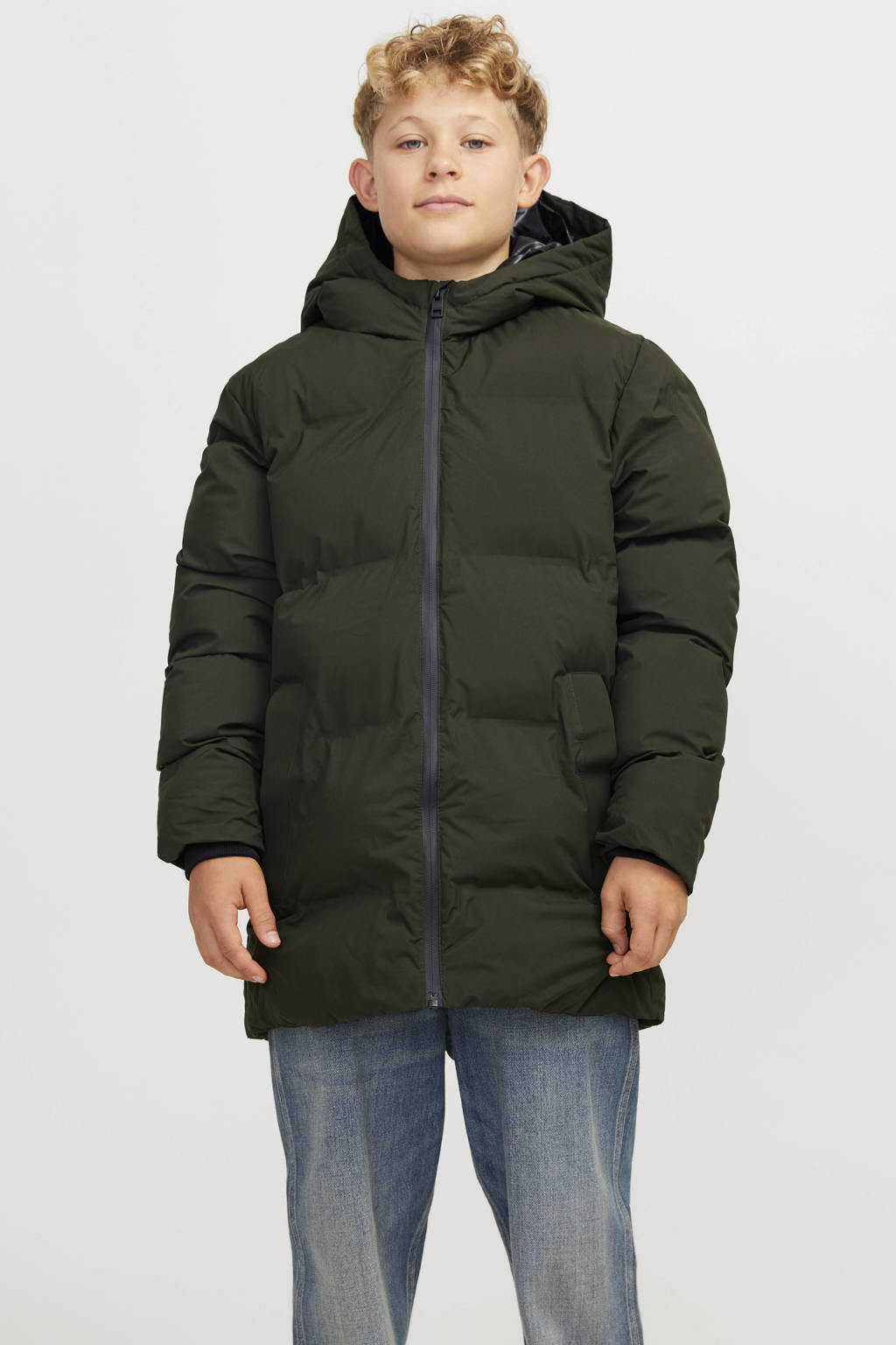 JACK & JONES gewatteerde winterjas JJPAYNE donkergroen