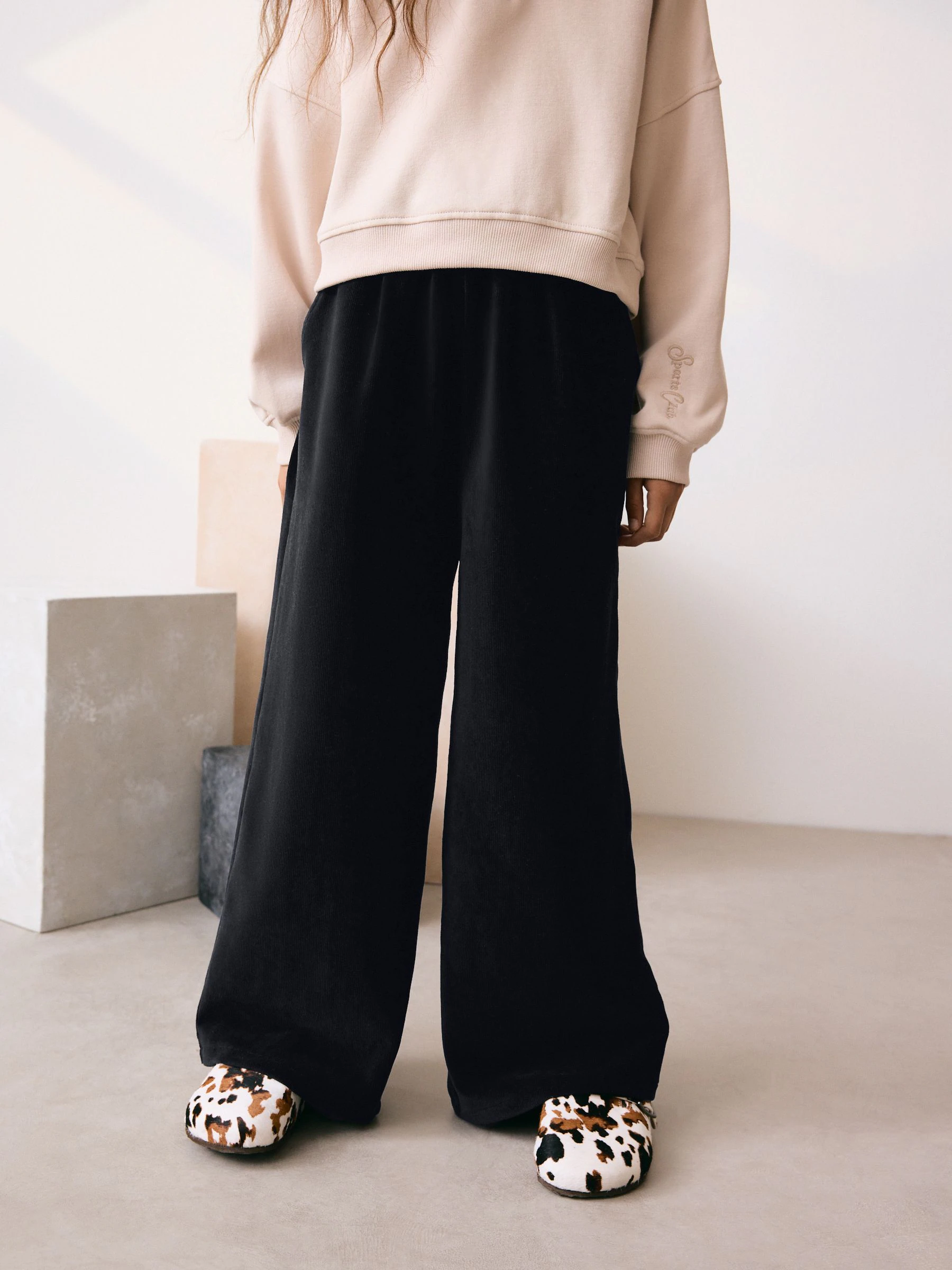 Zwart - Cord Wide Leg Trousers (3-16yrs)