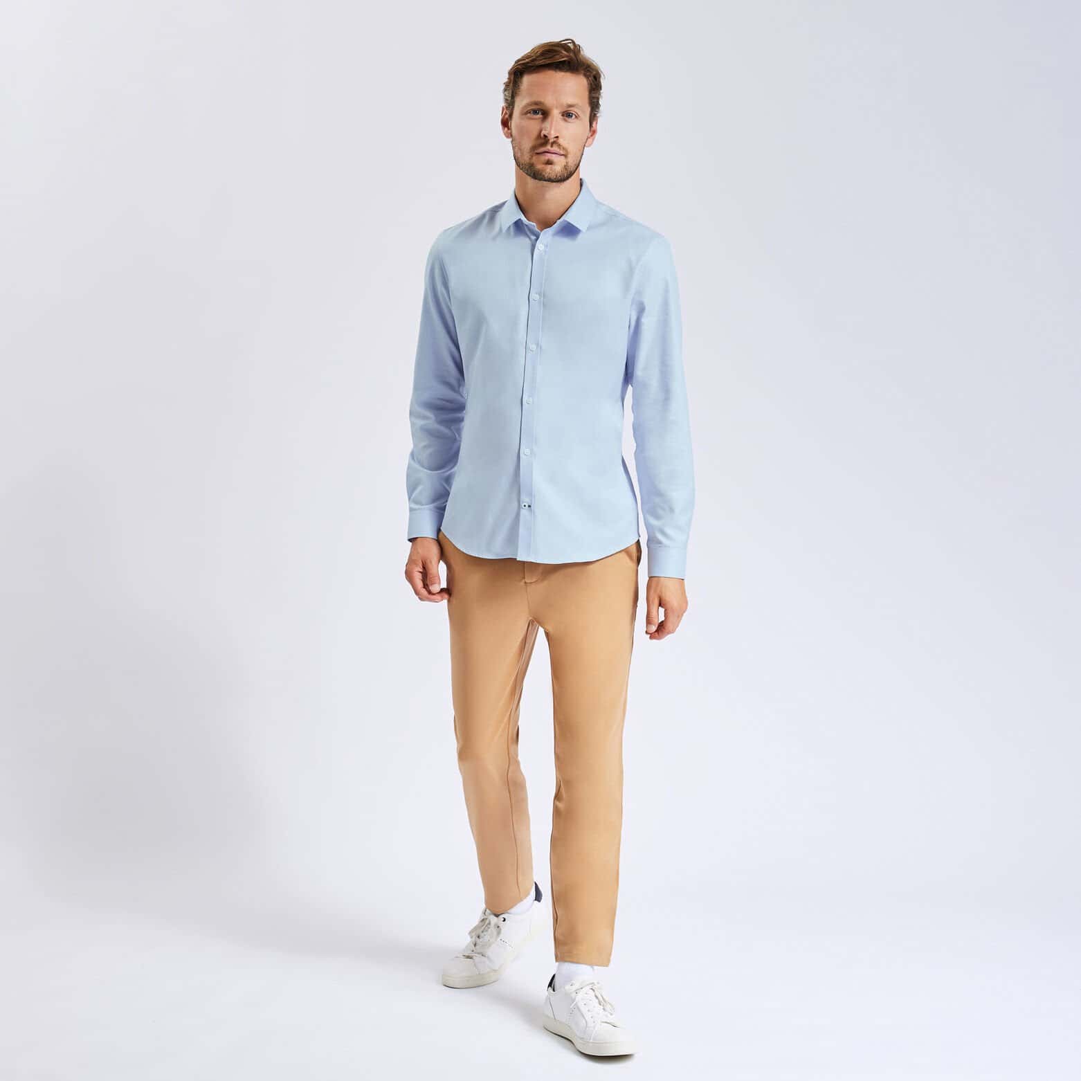 Chemise extra-slim repassage facile unie coton Bleu clair