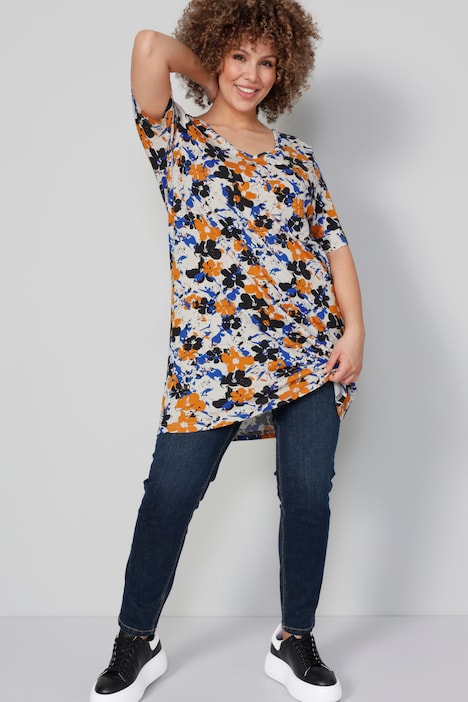 Longshirt, Blumenmuster, Halbarm