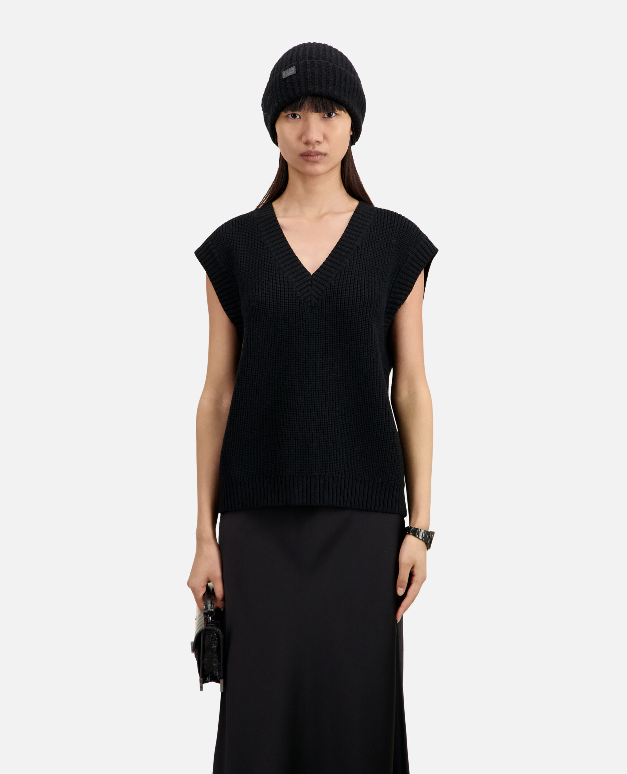 Black sleeveless wool sweater