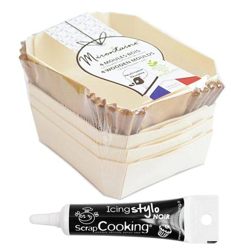 4 moules individuels en bois rectangle + 8 caissettes sulfurisées de c