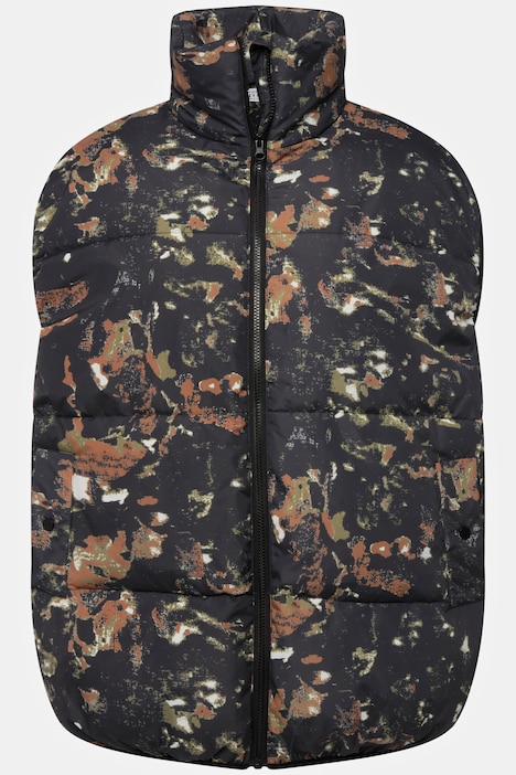 Steppweste, oversized, Allover Print, Stehkragen