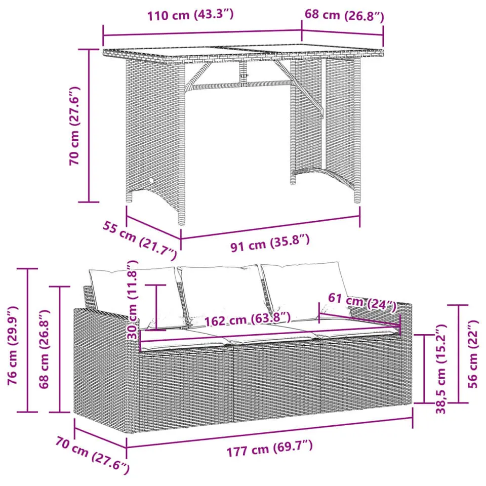 vidaXL - Tuinset - Grijs - Poly rattan