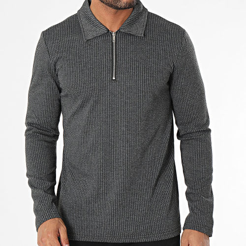 Polo Manches Longues Gris Anthracite Noir