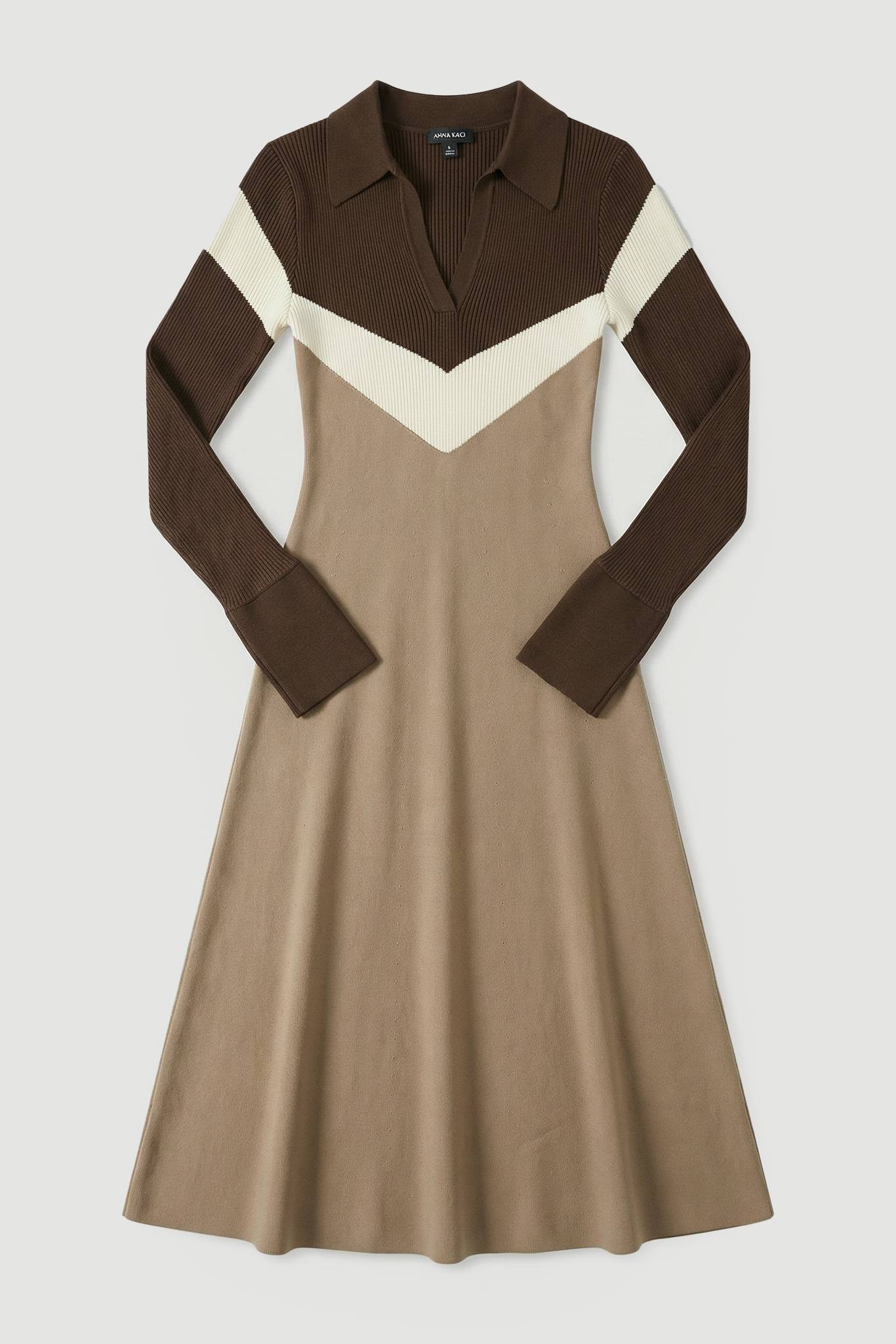 KarenMillen Robe Maxi en maille côtelée à col polo en mélange de viscose