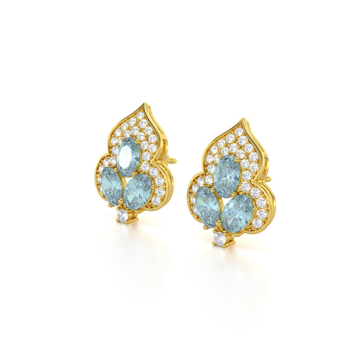 Boucles d'oreilles ADEN Or 585 Jaune et Aigue-Marine 3.5grs