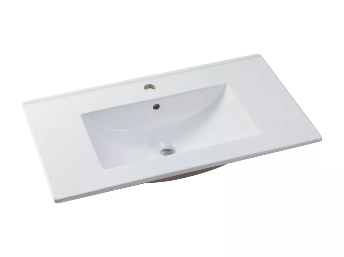 Meuble de salle de bain suspendu strié rose avec vasque à encastrer - 80 cm - SATARA