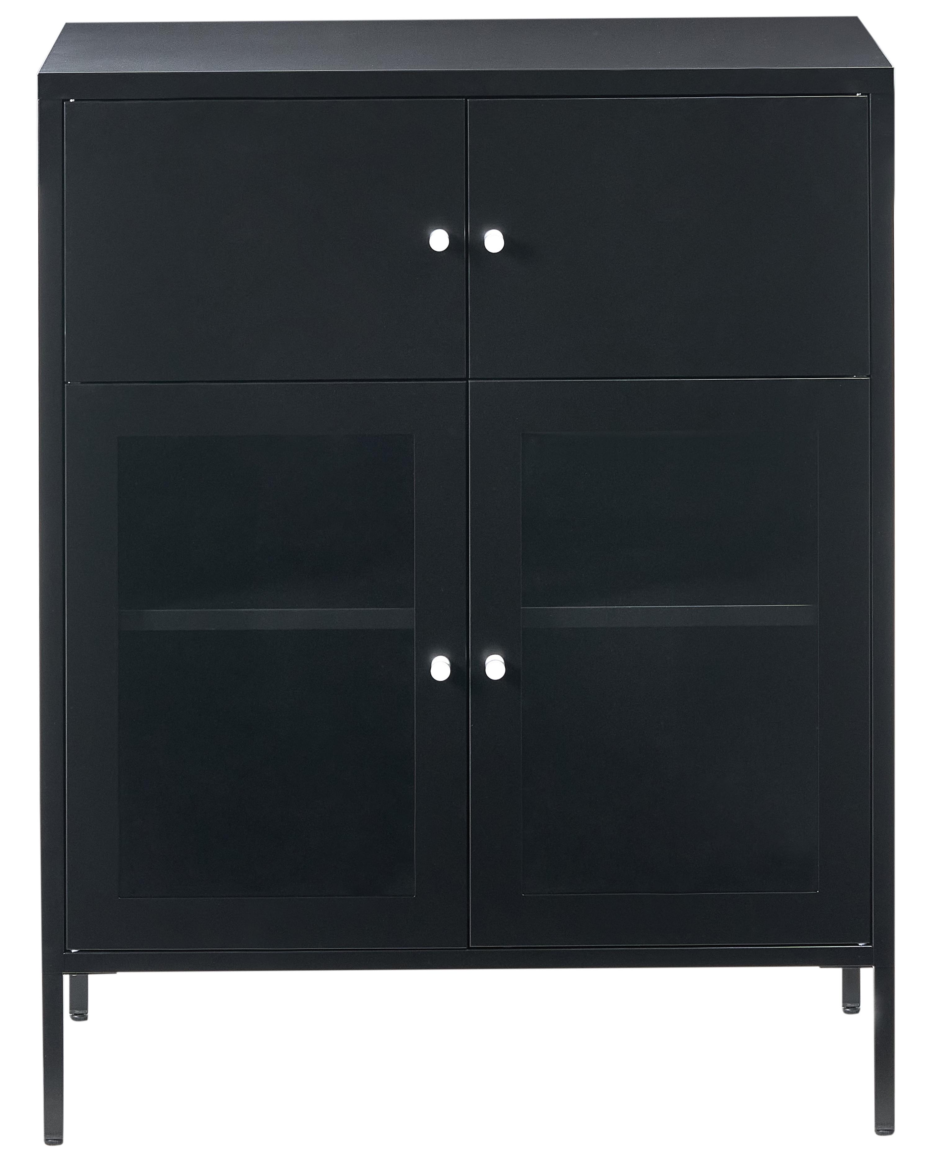 Dressoir met glazen deuren ESHOLT Metaal 80 cm Zwart