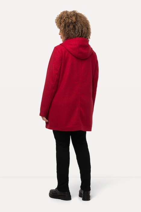 Curly-Wool-Jacke, Kapuze, feine Struktur, leicht