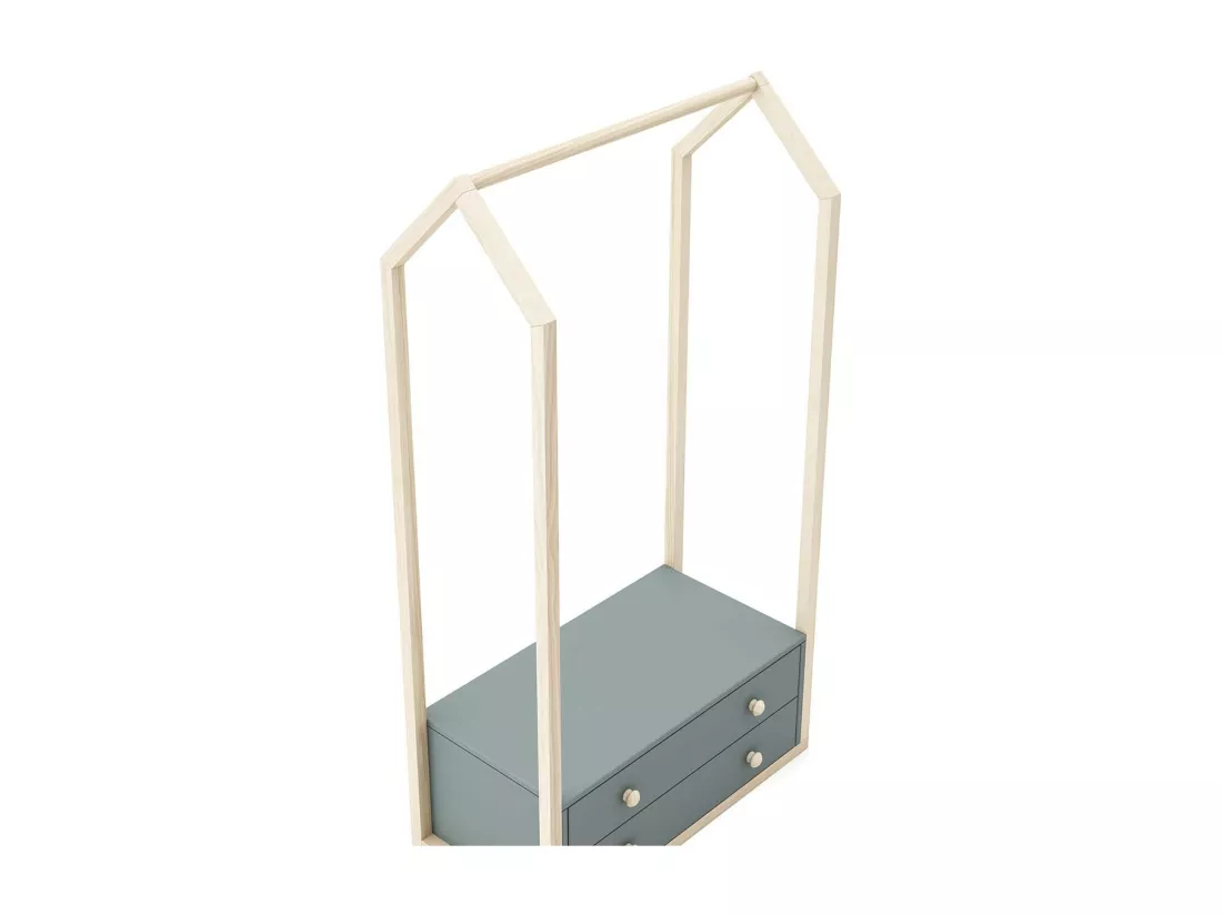 KAINA - Penderie 2 Tiroirs en MDF et Pin Coloris Gris Vert et Naturel