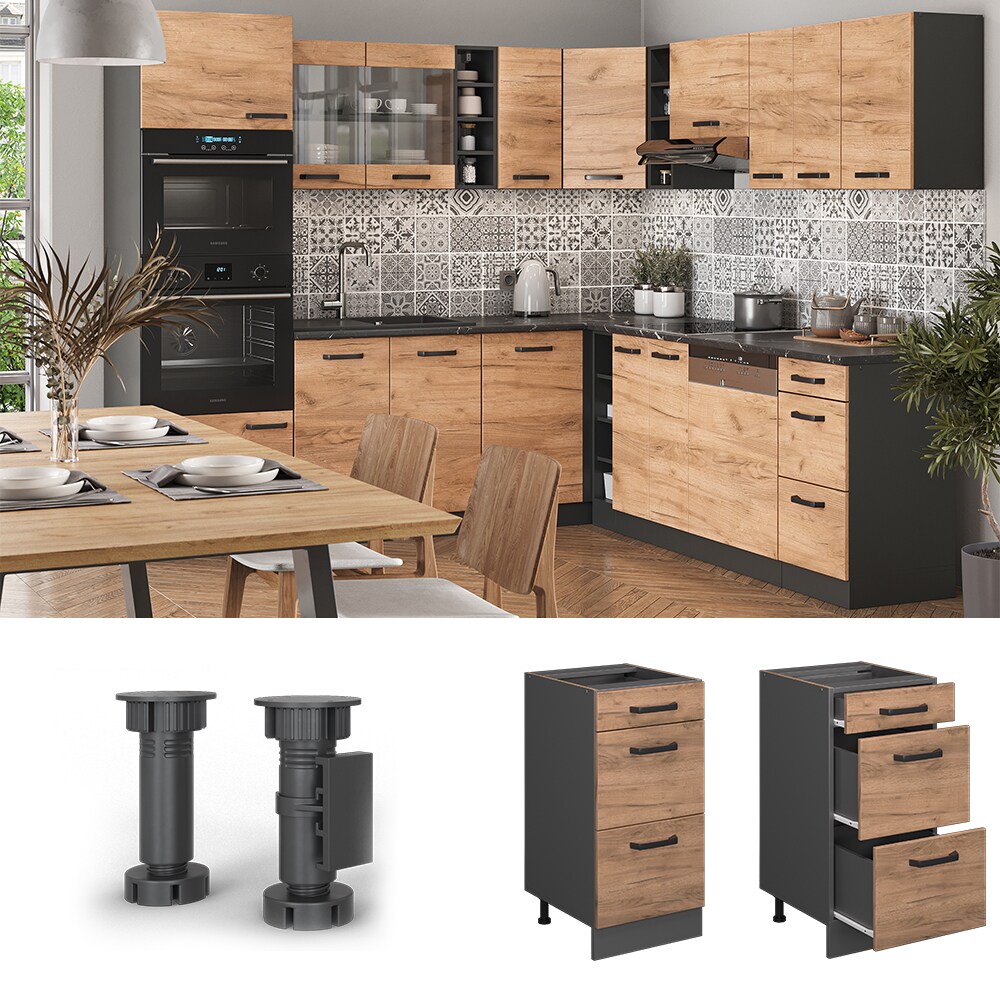Vicco Schubladenunterschrank Küchenschrank Küchenzeile R-Line 40 cm Anthrazit Eiche Schublade