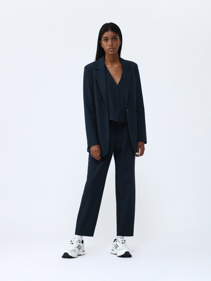 Blazer com lapela entalhada - Azul Petróleo