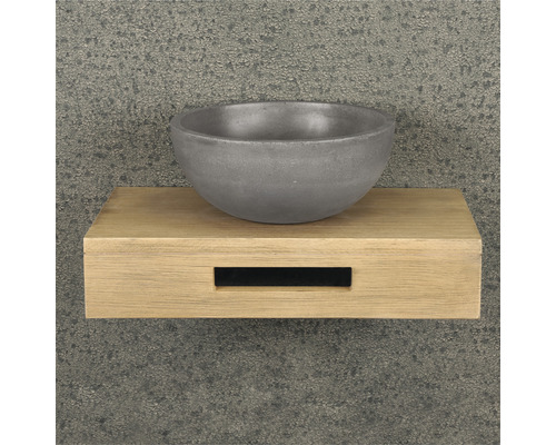 Verschil wastafelset HURA L, wastafel 28 cm beton en planchet 40 cm in eiken 38.006.18