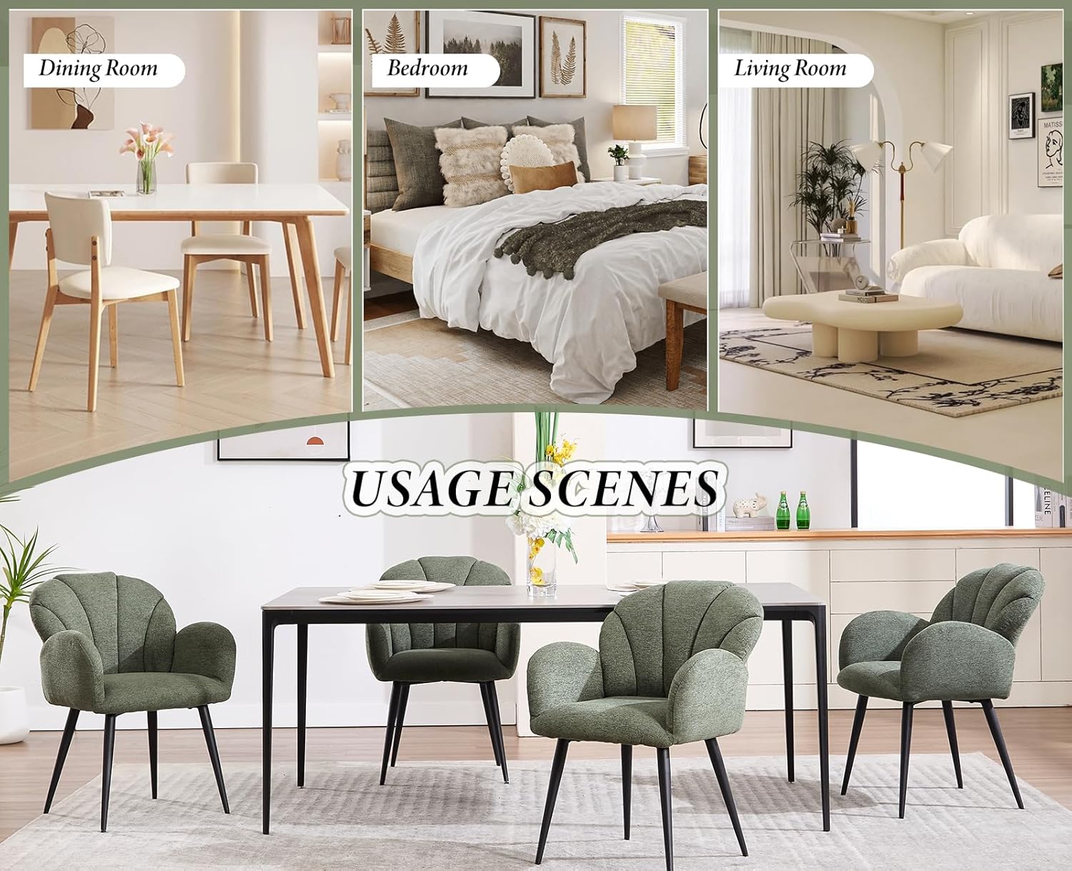 chairus Esszimmerstühle 2er Set Chenille Küchenstühle, Polsterstühle mit Lehne Moderne Stühle Esszimmer, Armlehnenstuhl für Küche Wohnzimmer, Grün