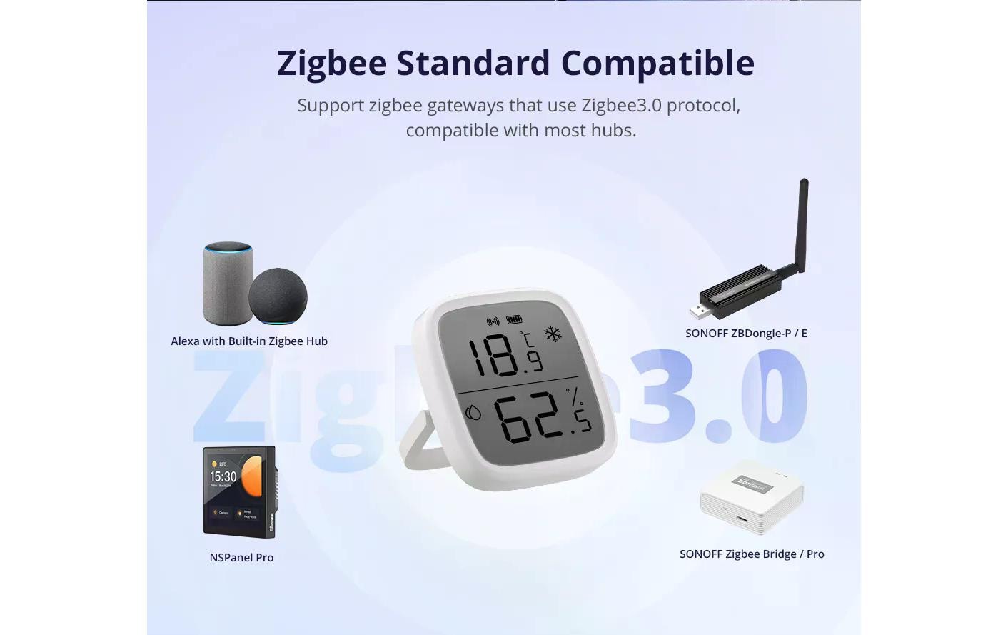 Smart Home Temperatur-/ Feuchtigkeitssensor LCD ZigBee 3.0Sensor mit LC-Display zur Erfassung von Temperatur und Luftfeuchtigkeit