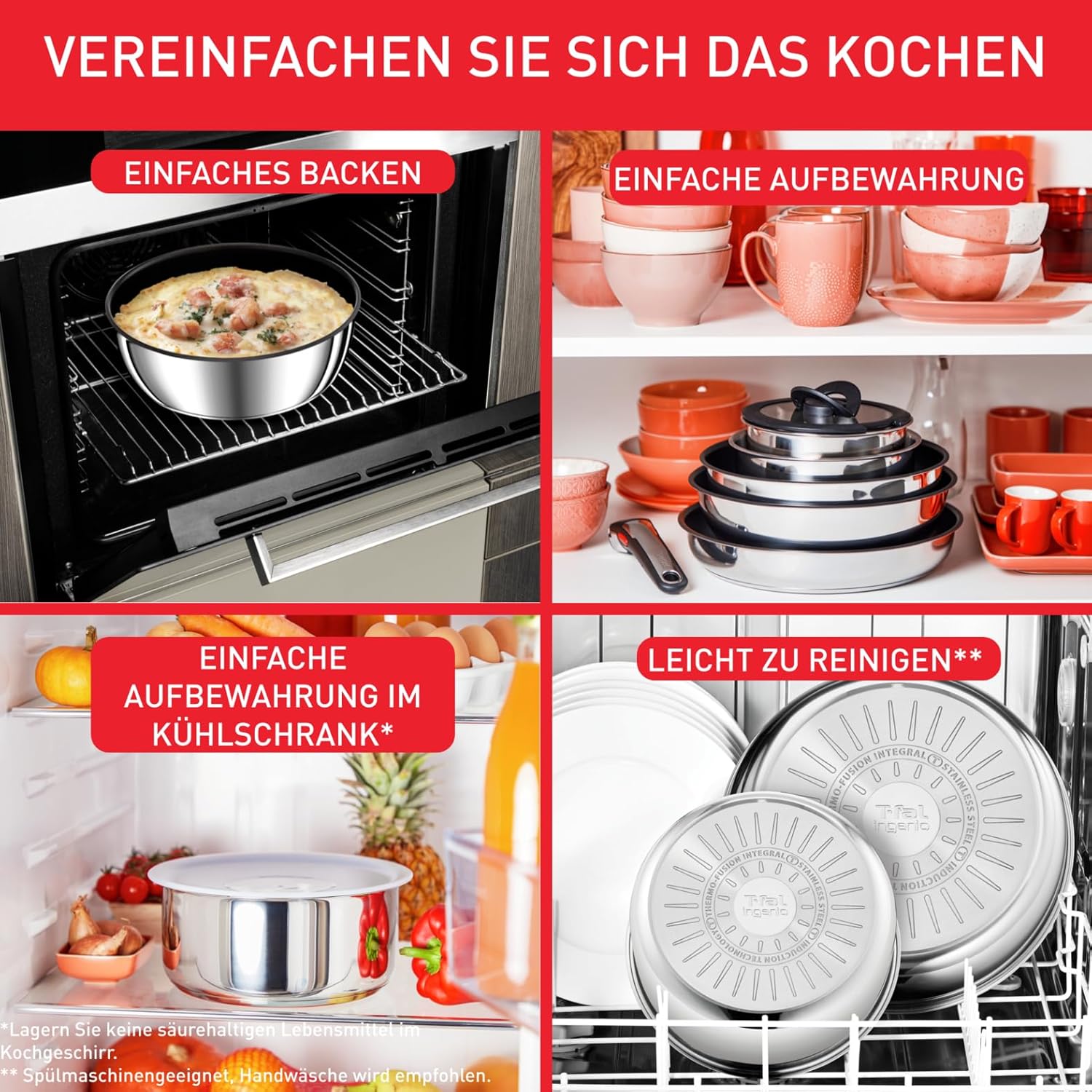 Tefal Ingenio Preference On 15-teiliges Topf und Pfannenset abnehmbarer Griff, stapelbar, platzsparend, Topfset Induktion mit Antihaftversiegelung, einfache Handhabung und Reinigung, L97495
