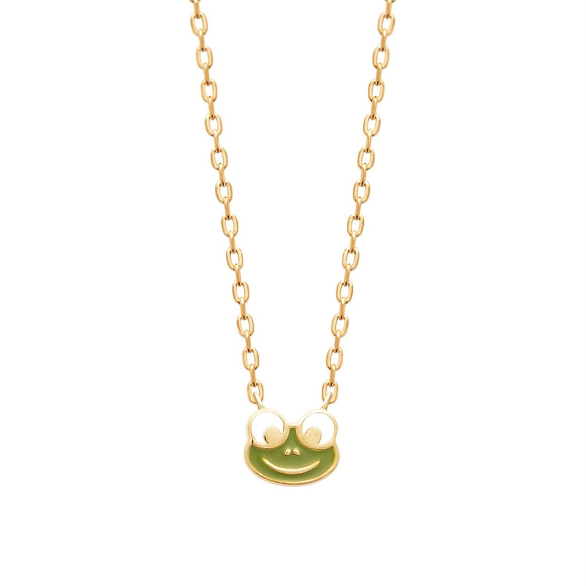 Collier grenouille émail coloré vert Plaqué OR 750 3 microns