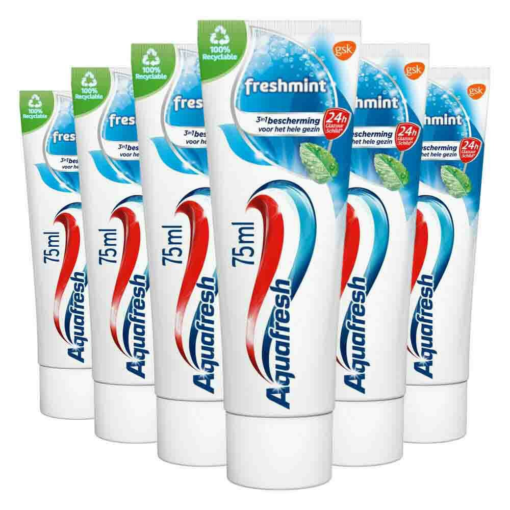 6x Aquafresh Tandpasta Freshmint Frisse Adem75 ml