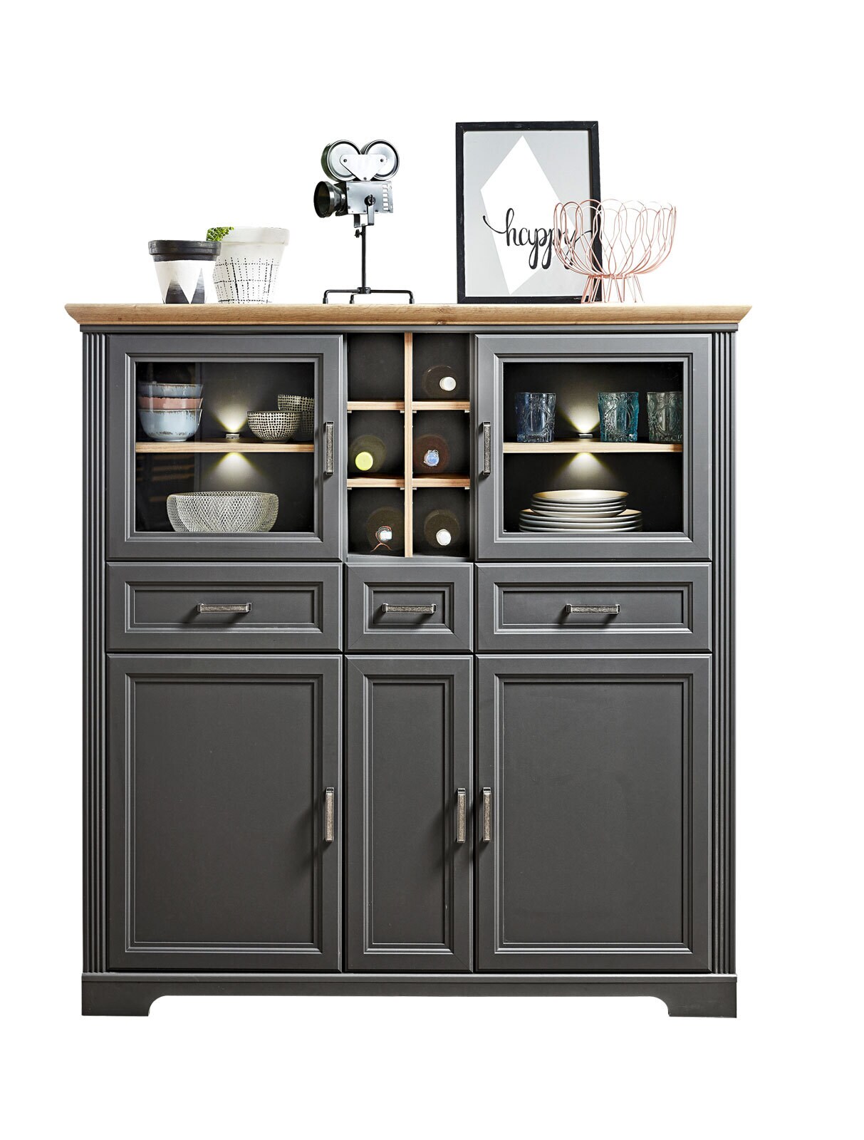 Highboard Jasmin Graphit/Artisan Eiche-Optik 143x150x42 cm
