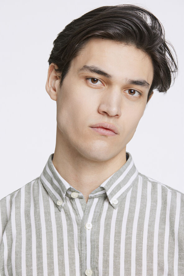 Lindbergh Striped cotton/linen shirt L/S Khaki