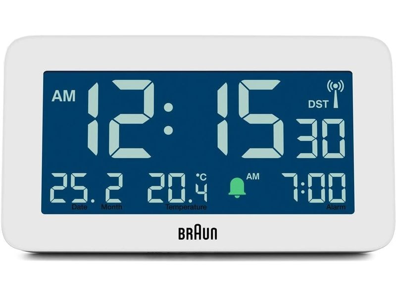 Braun Digitalwecker BC10W-DCF Weiss Digitaler Wecker mit Funksteuerung, Temperaturanzeige und Schlummerfunktion