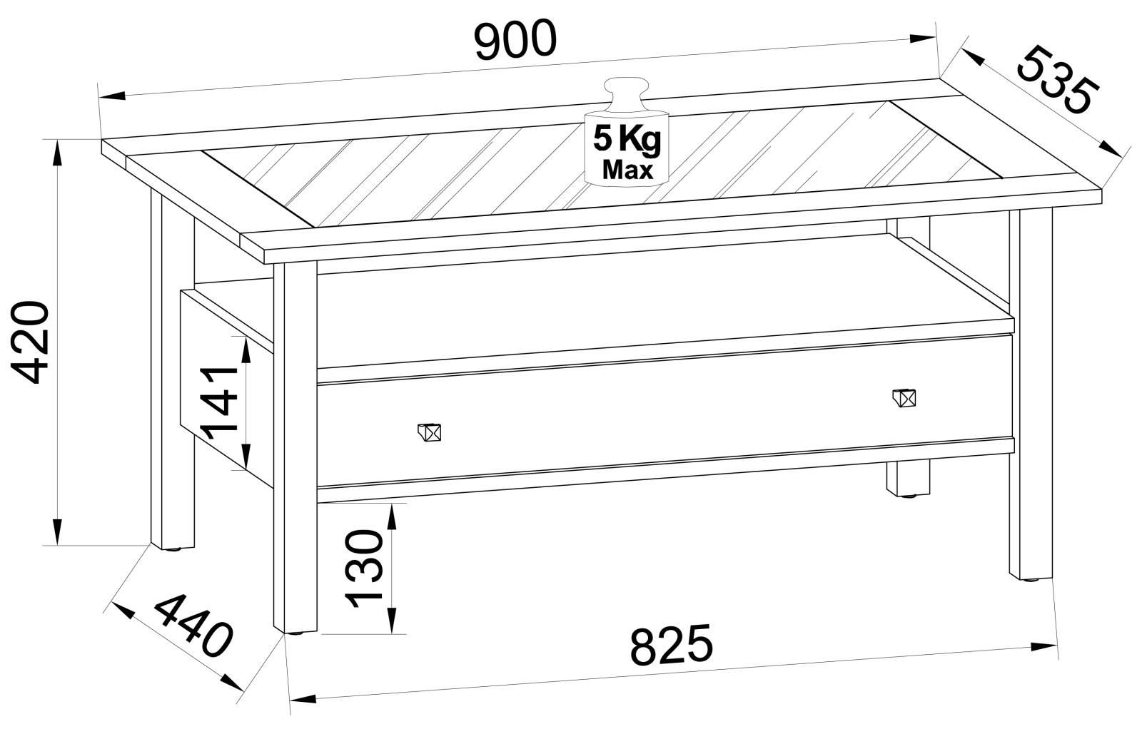 Couchtisch LINGIS L - weiß - Glasplatte