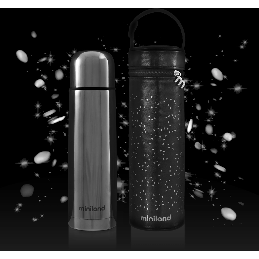 miniland Thermosflasche deluxe thermos mit Isoliertasche silber 500ml
