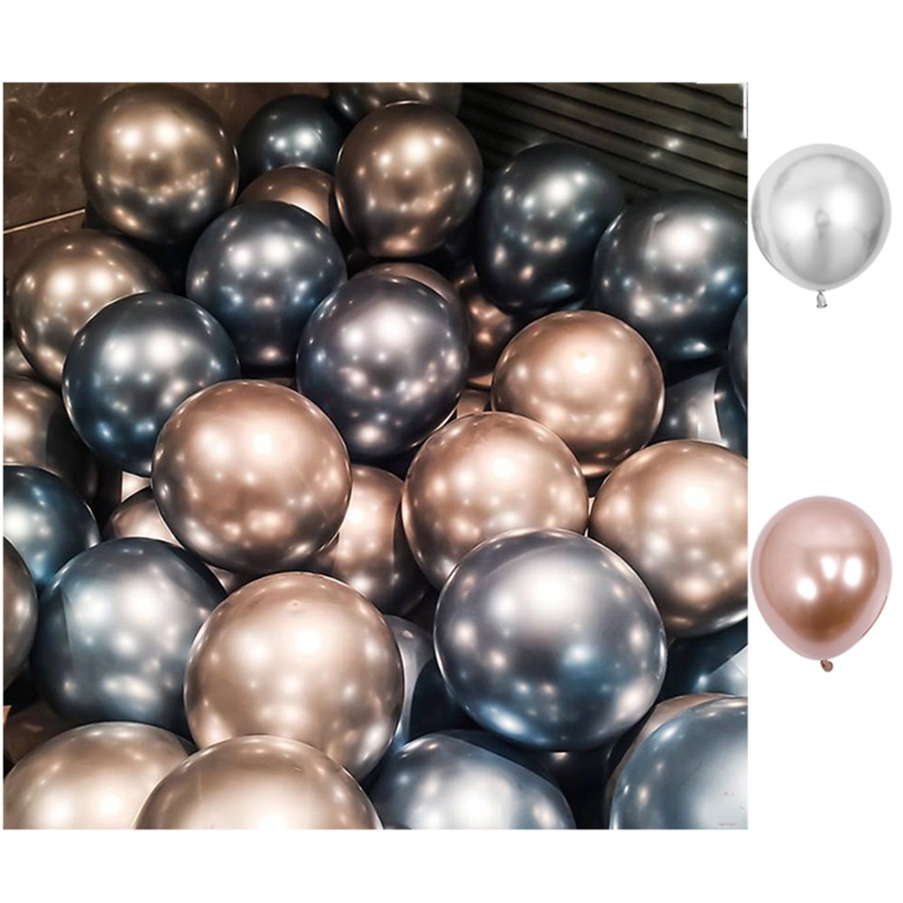 (40er Set) Ø25cm Party Deko Ballons Latex Luftballons Metallic  - Silber / Roségold