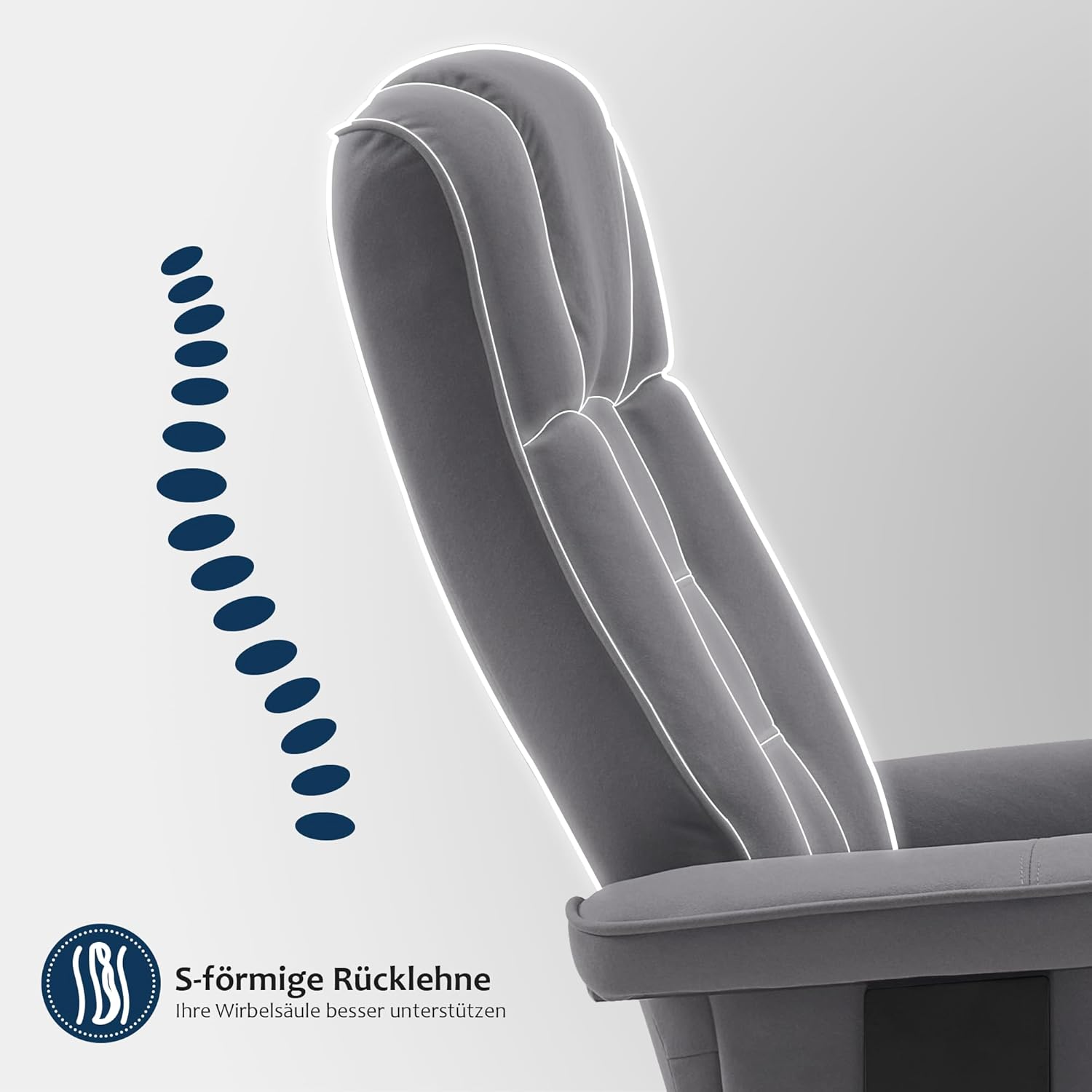 M MCombo Relaxsessel mit Hocker, 360° drehbarer Fernsehsessel mit Liegefunktion, bis 120 Kg belastbarer TV-Sessel, moderner Ruhesessel für Wohnzimmer, 9019 (Mikrofaser, Grau)